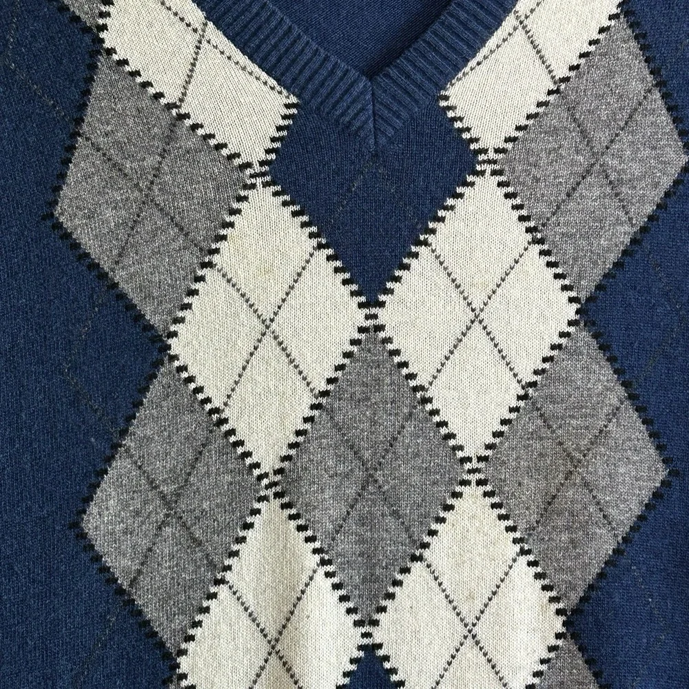 Banana Republic Wool/Cashmere Blend Argyle Sweater - Medium - Blue V-Neck Soft ✨